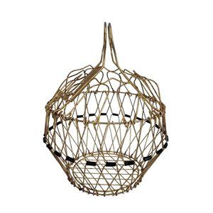 VINTAGE COLLAPSABLE WIRE EGG BASKET FRENCH COUNTRY PRIMITIVE Rare Style Stone Po